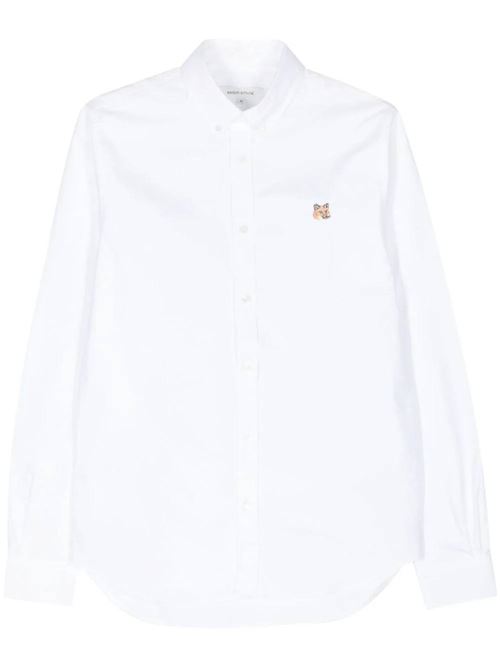 white cotton textured finish button-down collar long sleeves MAISON KITSUNE | MM00413WC2010P100